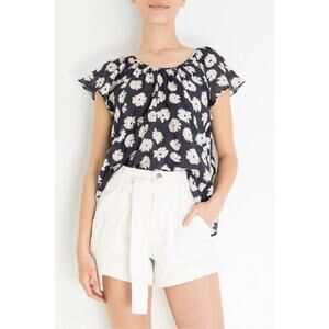 Apiece Apart Navy Blue "Esa" Floral Print Linen Cotton Top sz 6